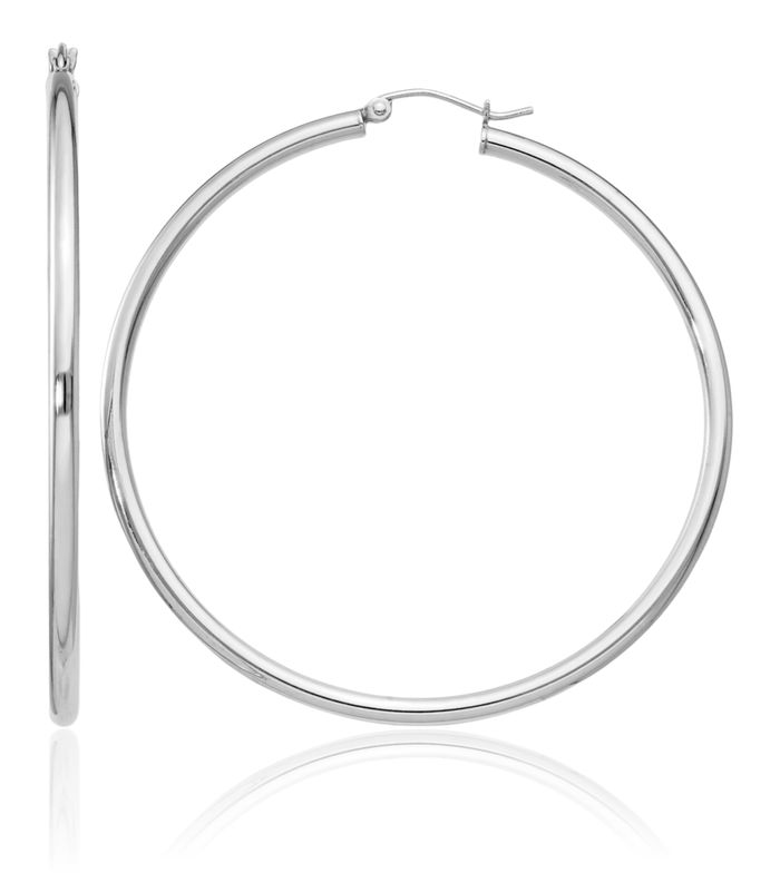 925 Sterling Silver 2.5mm Round Large Hoop Earrings