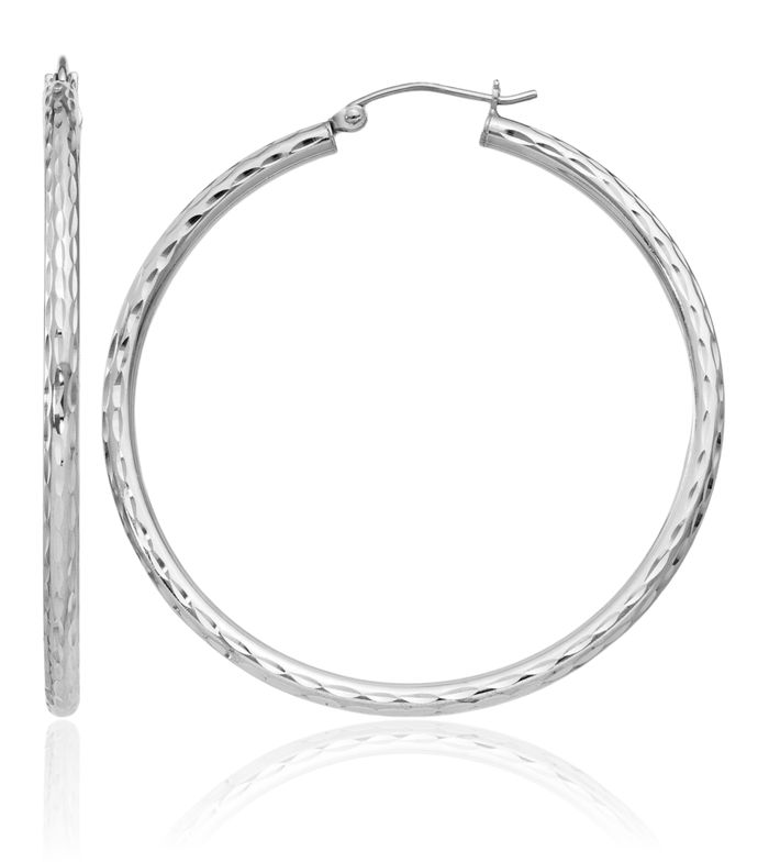 925 Sterling Silver 2.5mm Round Large Hoop Earrings