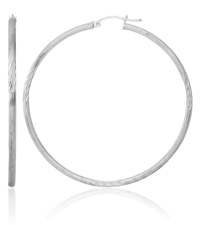 925 Sterling Silver 2.5mm Round Large Hoop Earrings