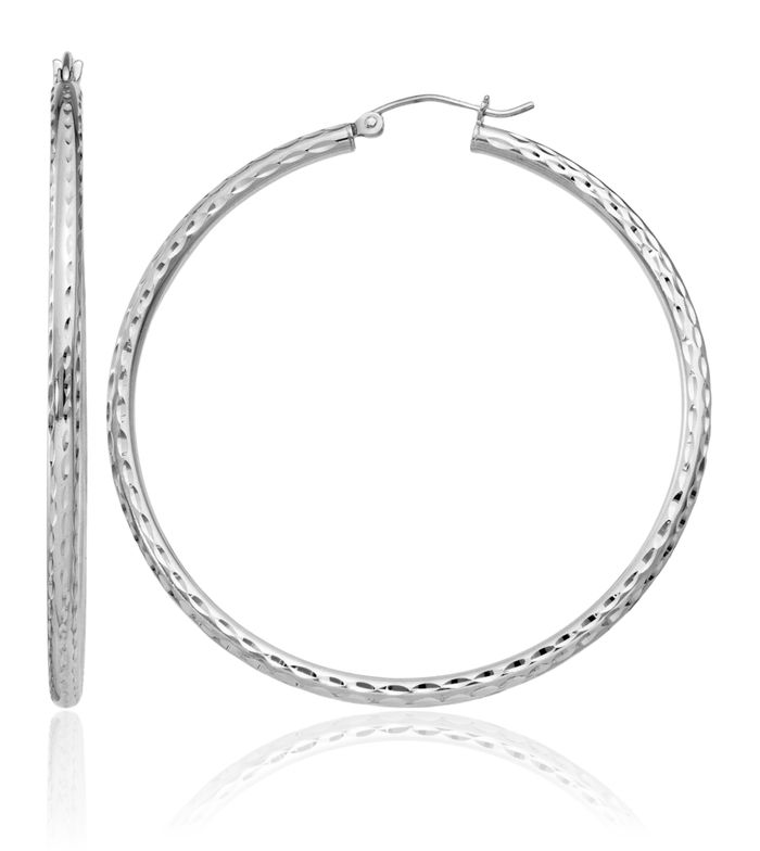 925 Sterling Silver 2.5mm Round Large Hoop Earrings