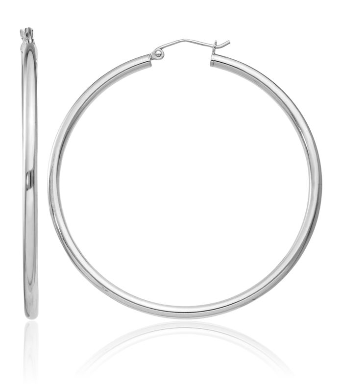 925 Sterling Silver 2.5mm Round Large Hoop Earrings