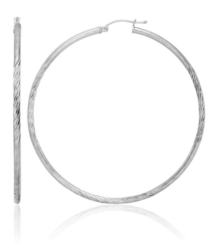 925 Sterling Silver 2.5mm Round Large Hoop Earrings