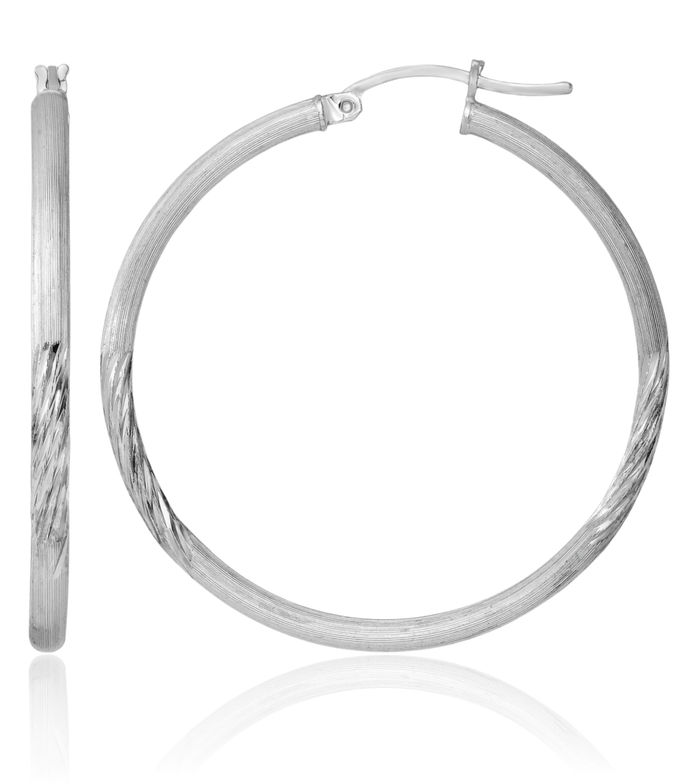 925 Sterling Silver 2.5mm Round Large Hoop Earrings