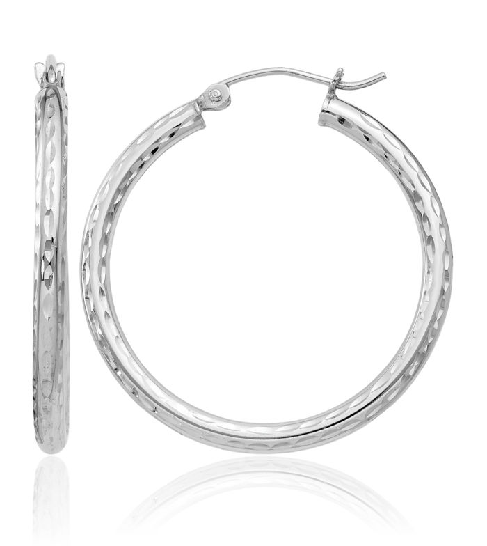 925 Sterling Silver 2.5mm Round Medium Hoop Earrings