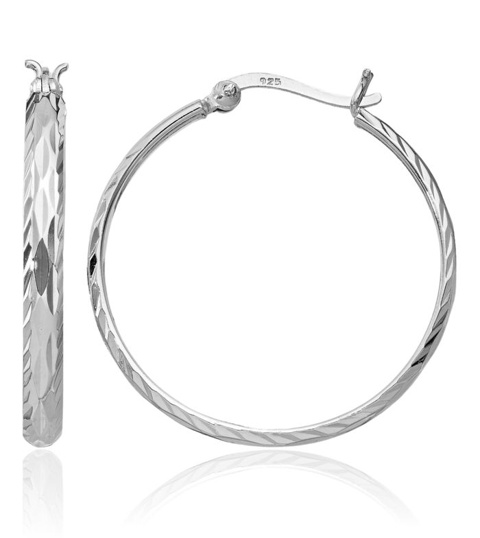 925 Sterling Silver 2.5mm Round Medium Hoop Earrings