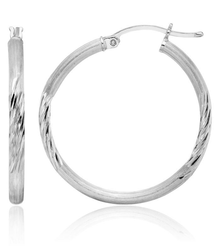 925 Sterling Silver 2.5mm Round Medium Hoop Earrings