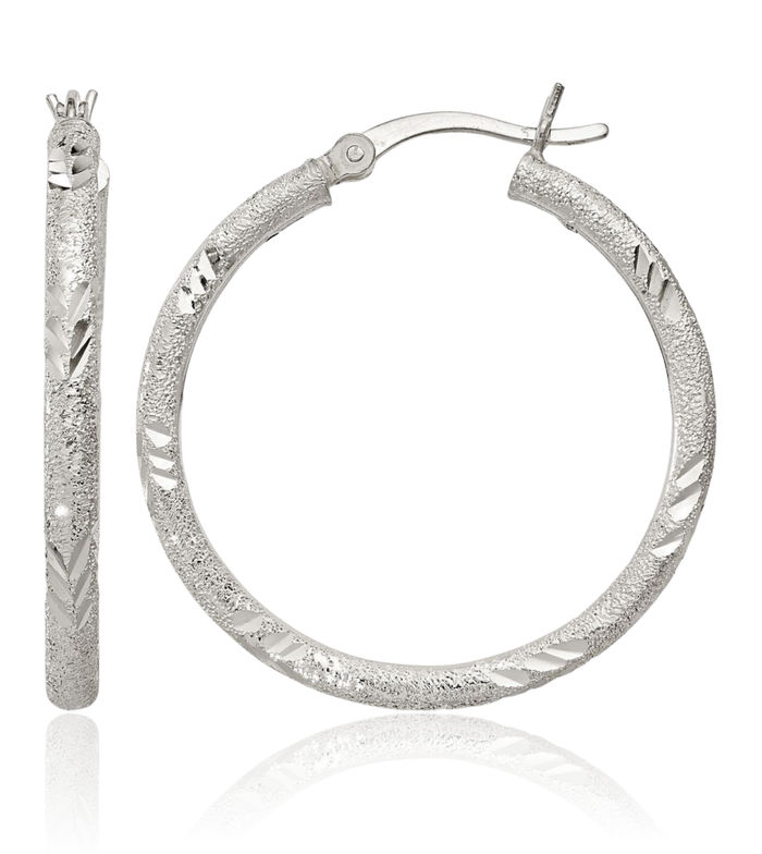 925 Sterling Silver 2.5mm Round Medium Hoop Earrings