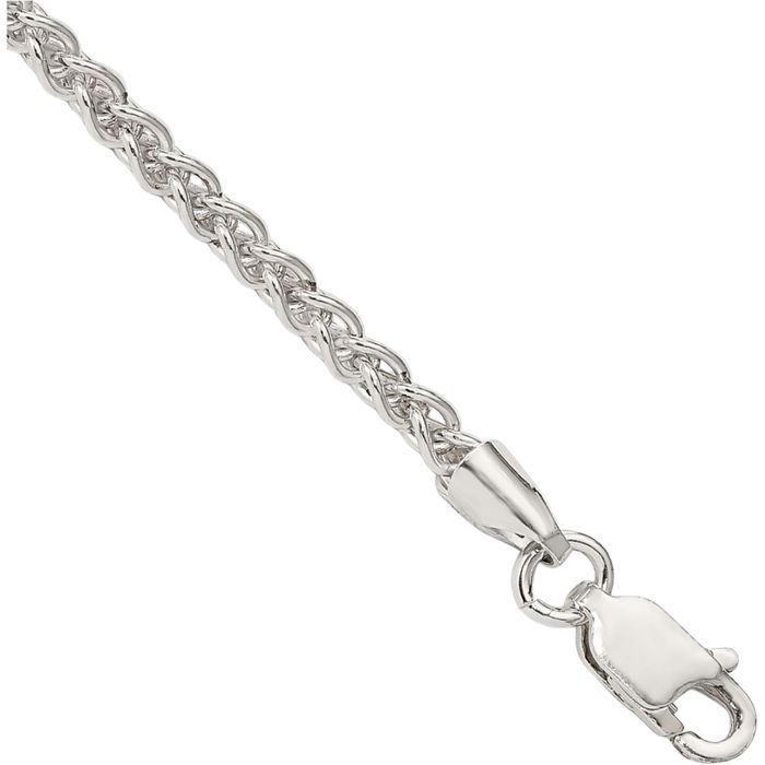 925 Sterling Silver 2.5mm Round Spiga Wheat Link Chain Bracelet