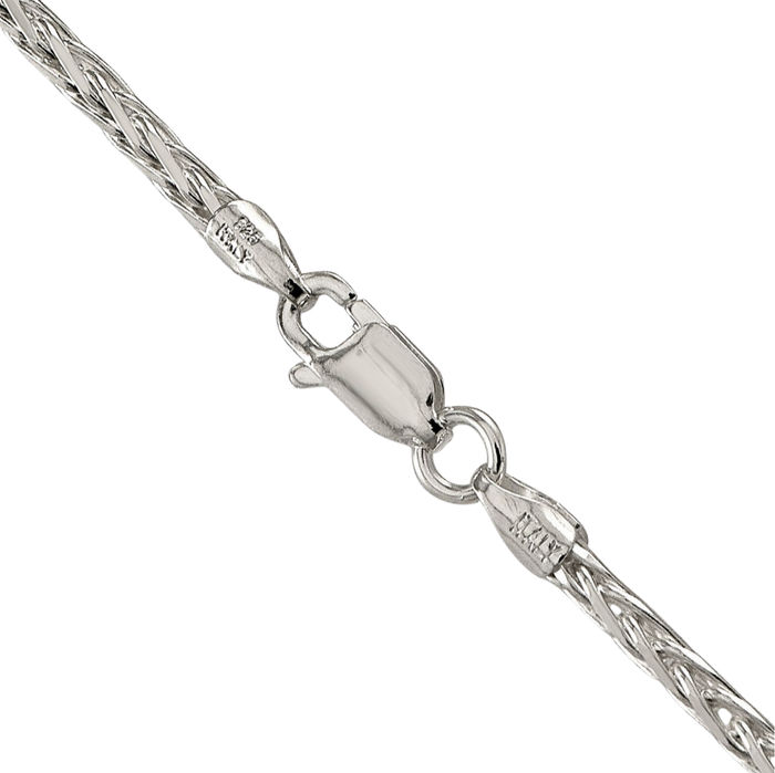 925 Sterling Silver 2.5mm Square Spiga Wheat Link Chain Necklace