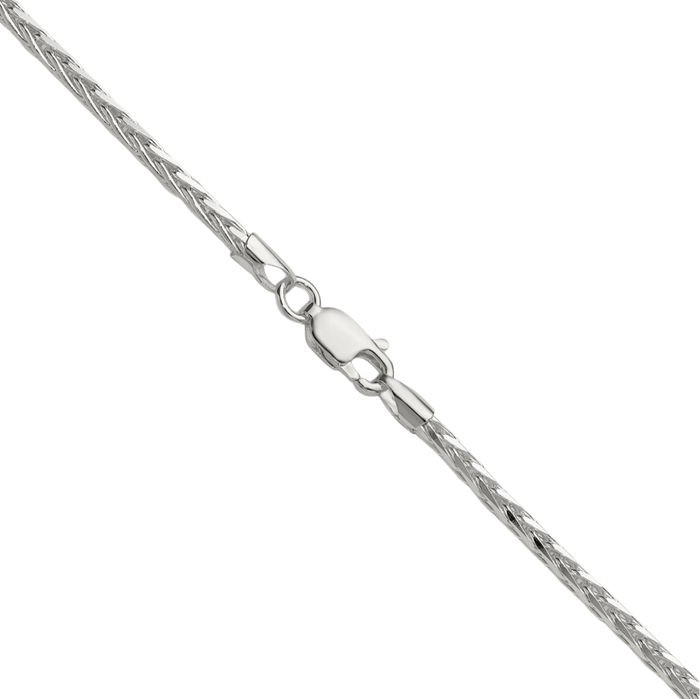 925 Sterling Silver 2.5mm Square Spiga Wheat Link Chain Necklace