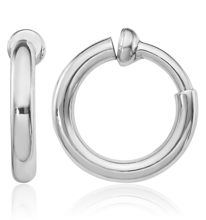 925 Sterling Silver 2.5x14mm Non Pierced Clip On Round Huggie Small Hoop Earrings