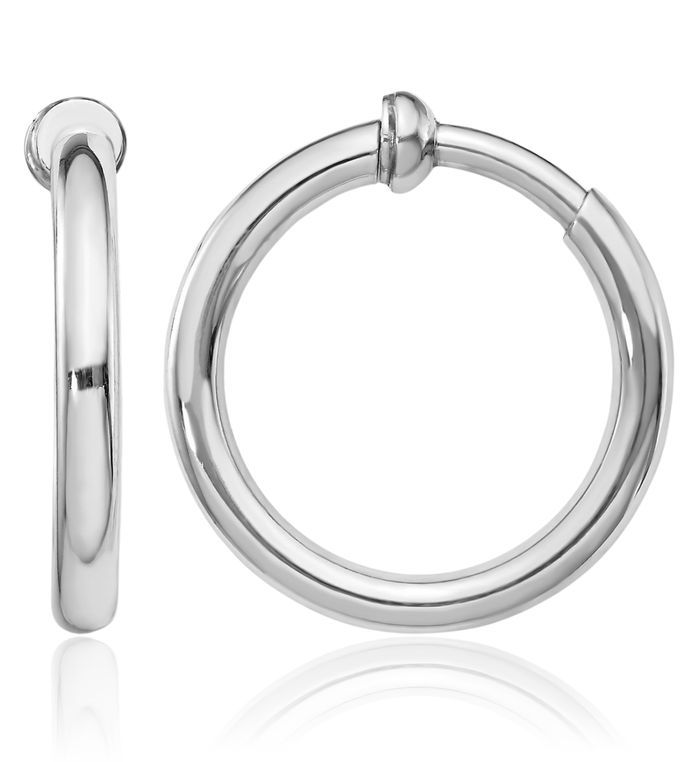 925 Sterling Silver 2.5x20mm Non Pierced Clip On Round Small Hoop Earrings