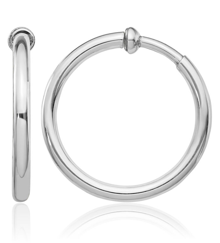 925 Sterling Silver 2.5x25mm Non Pierced Clip On Round Medium Hoop Earrings