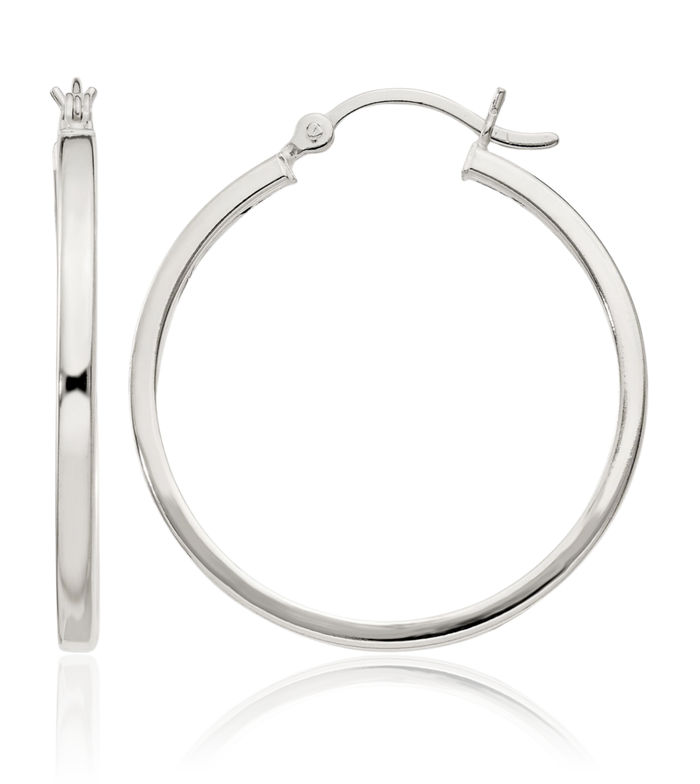 925 Sterling Silver 2.5x30mm Round Medium Hoop Earrings