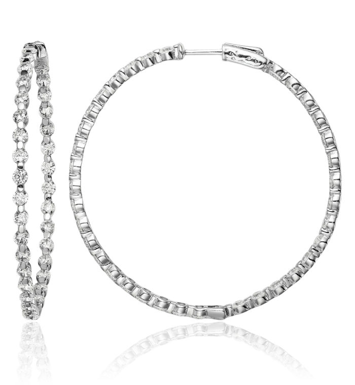 925 Sterling Silver 2.75mm Cubic Zirconia CZ Round Large Hoop Earrings