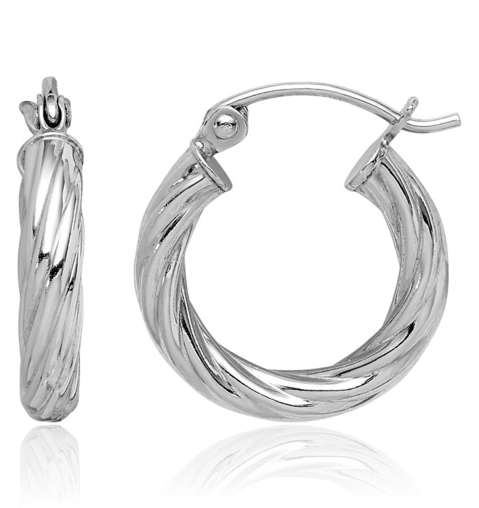 925 Sterling Silver 2.7x15mm Twisted Round Huggie Small Hoop Earrings
