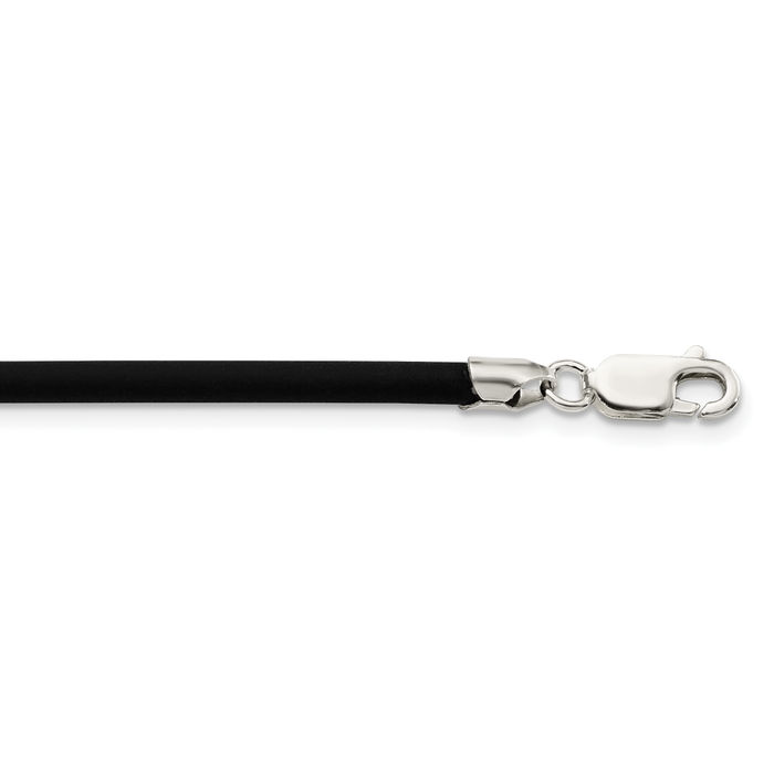 925 Sterling Silver 3mm Black Rubber Cord Chain Necklace