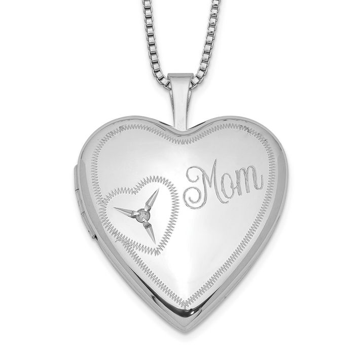 925 Sterling Silver Mom Diamond Heart Photo Locket Chain Necklace - Picture 10 of 12