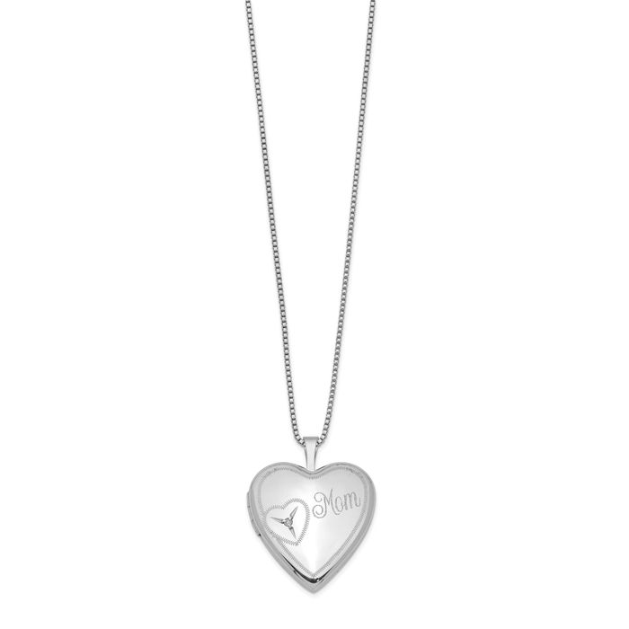 925 Sterling Silver Mom Diamond Heart Photo Locket Chain Necklace - Picture 11 of 12