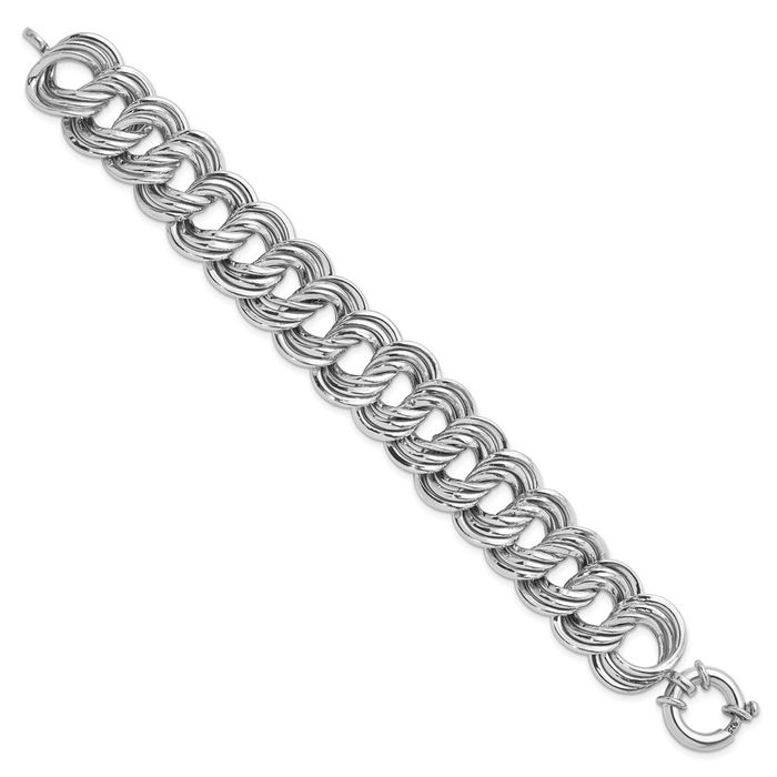 925 Sterling Silver 20mm Triple Circle Round Cable Rolo Link Chain Bracelet