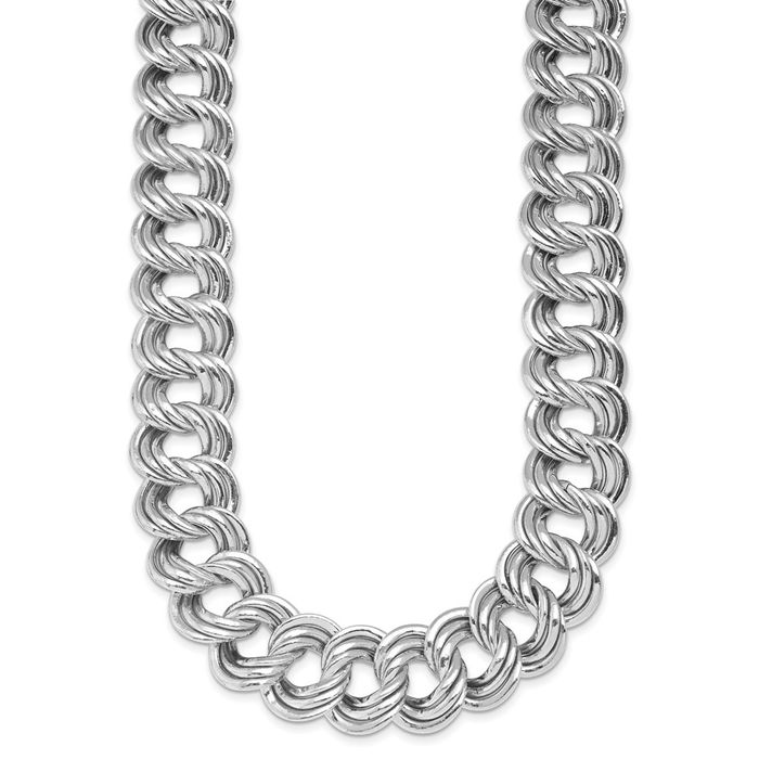 925 Sterling Silver 20mm Triple Circle Round Cable Rolo Link Chain Belcher Necklace