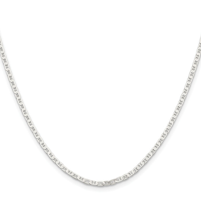 925 Sterling Silver 2.1mm Anchor Mariner Link Chain Necklace