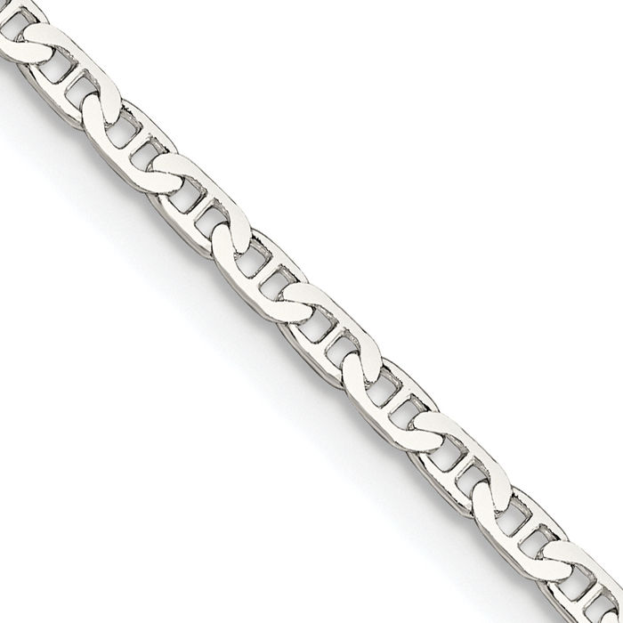 925 Sterling Silver 2.1mm Anchor Mariner Link Chain Necklace