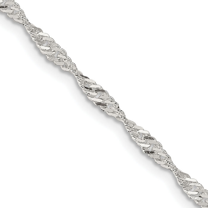 925 Sterling Silver 2.25mm Singapore Chain Necklace