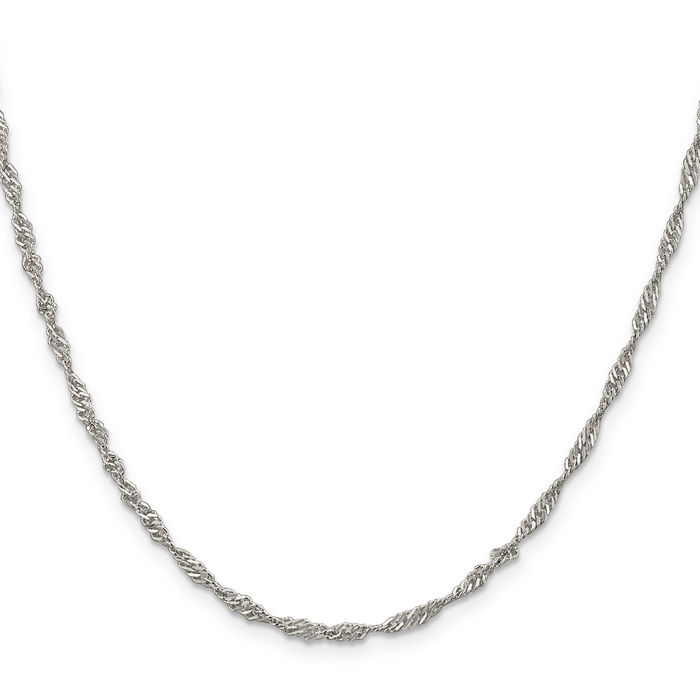 925 Sterling Silver 2.25mm Singapore Chain Necklace