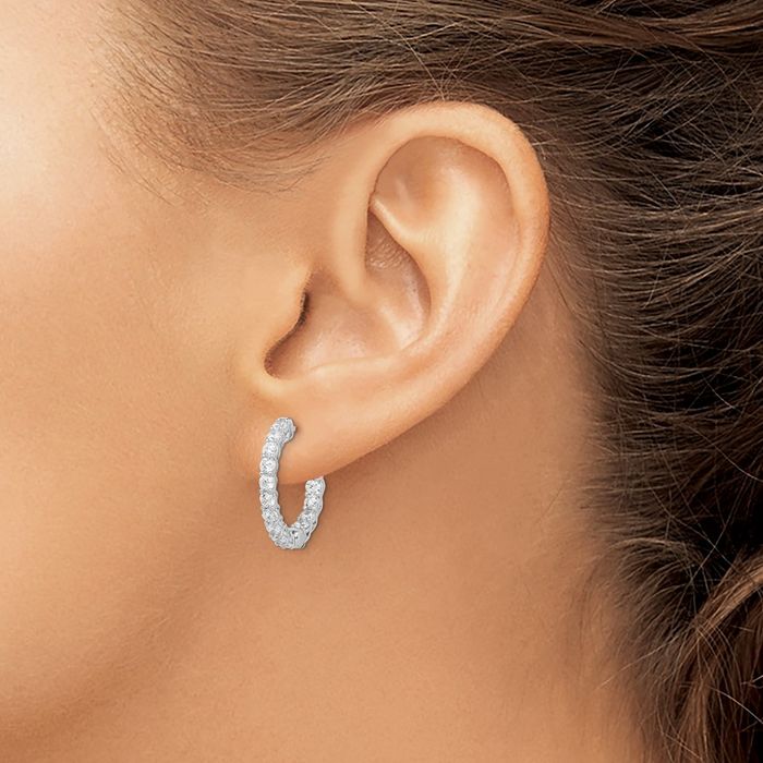 925 Sterling Silver 2.5mm Cubic Zirconia CZ Round Hoop Earrings