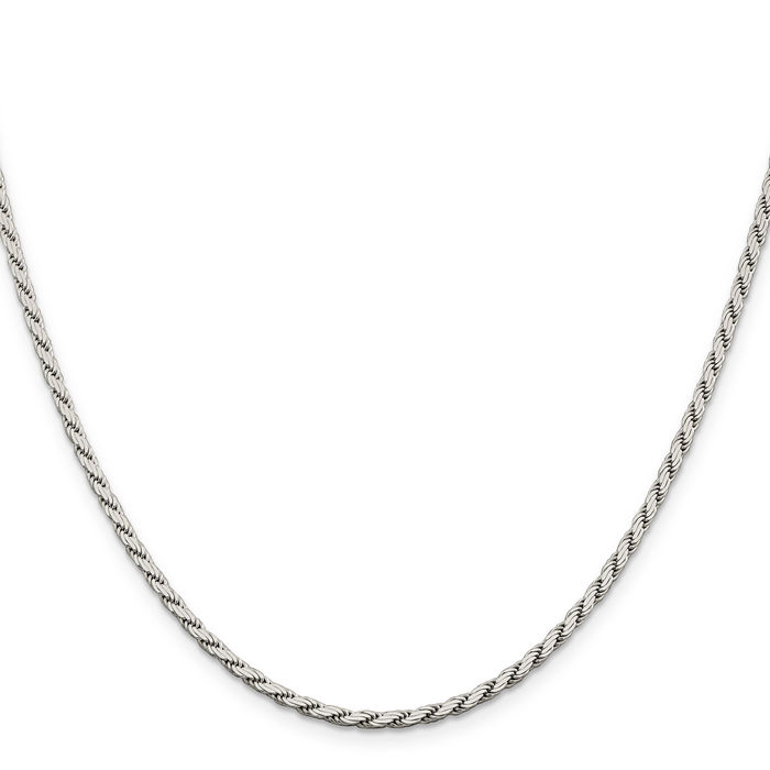 925 Sterling Silver 2.5mm Rope Chain Twisted Link Necklace