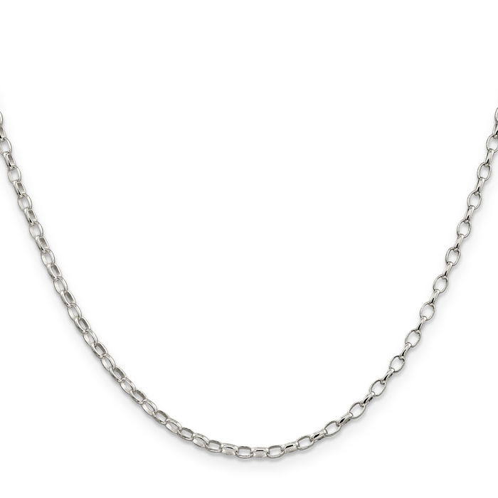 925 Sterling Silver 2.5mm Oval Cable Rolo Link Chain Belcher Necklace