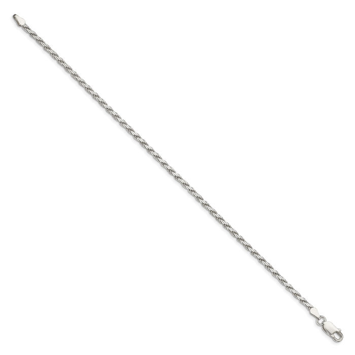 925 Sterling Silver 2.5mm Rope Chain Bracelet