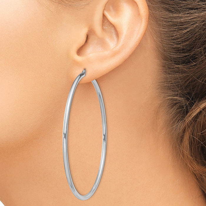 925 Sterling Silver 2.5mm Round Extra Large Hoop Earrings