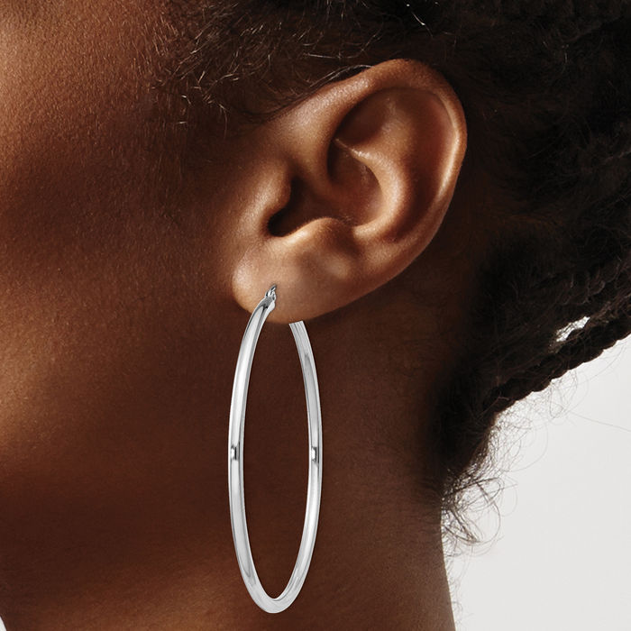 925 Sterling Silver 2.5mm Round Large Hoop Earrings
