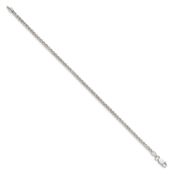 925 Sterling Silver 2.5mm Round Spiga Wheat Link Chain Bracelet