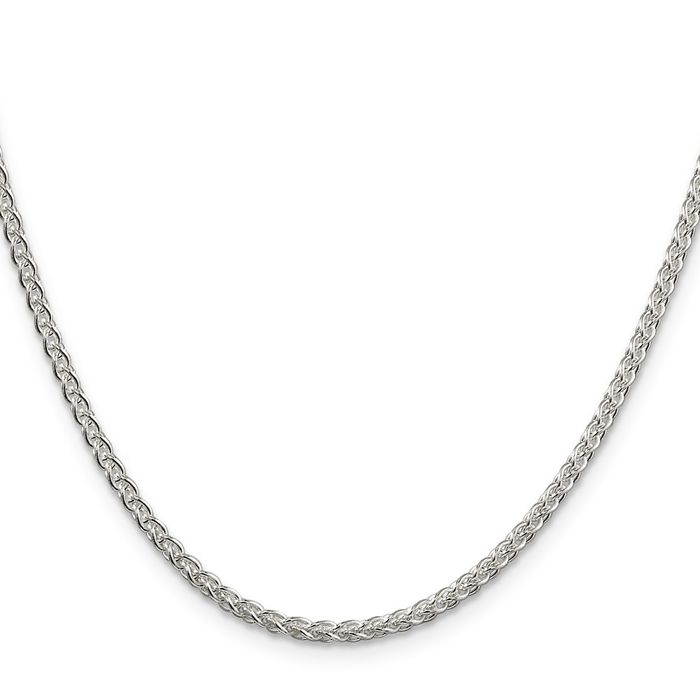 925 Sterling Silver 2.5mm Round Spiga Wheat Link Chain Necklace