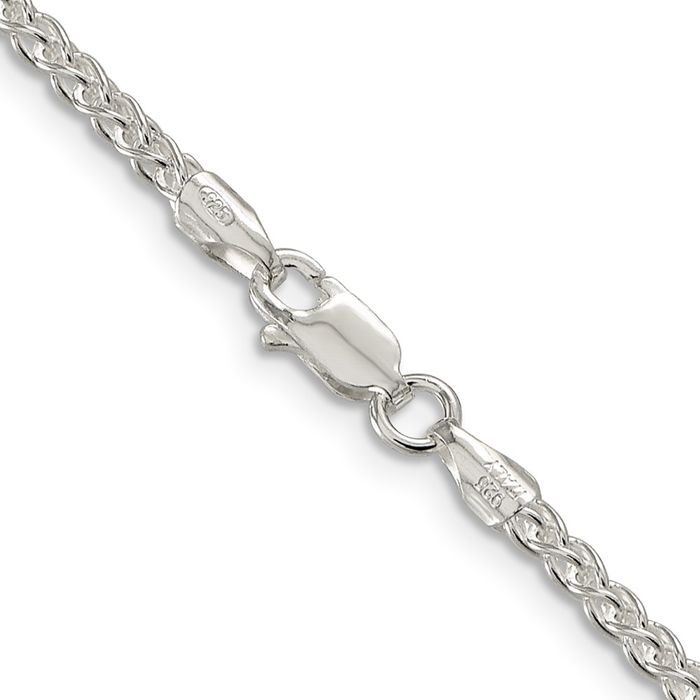 925 Sterling Silver 2.5mm Round Spiga Wheat Link Chain Necklace