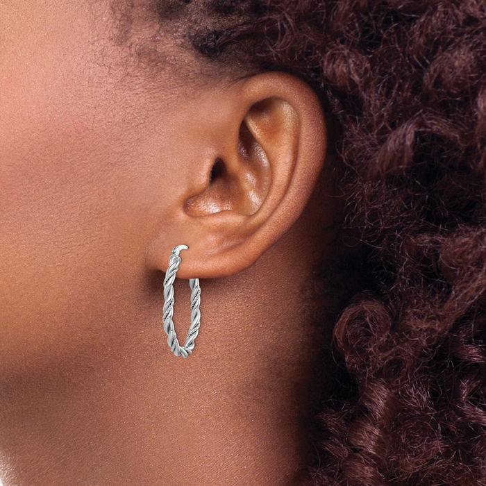 925 Sterling Silver 2.5mm Twisted Oval Medium Hoop Earrings