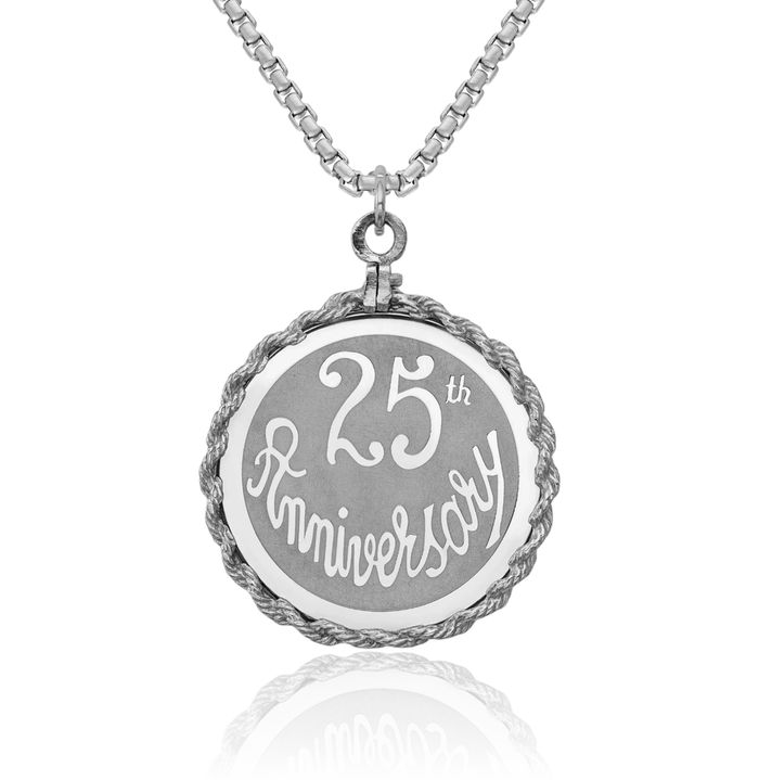 925 Sterling Silver 25th Anniversary Disc Necklace Chain Pendant Charm