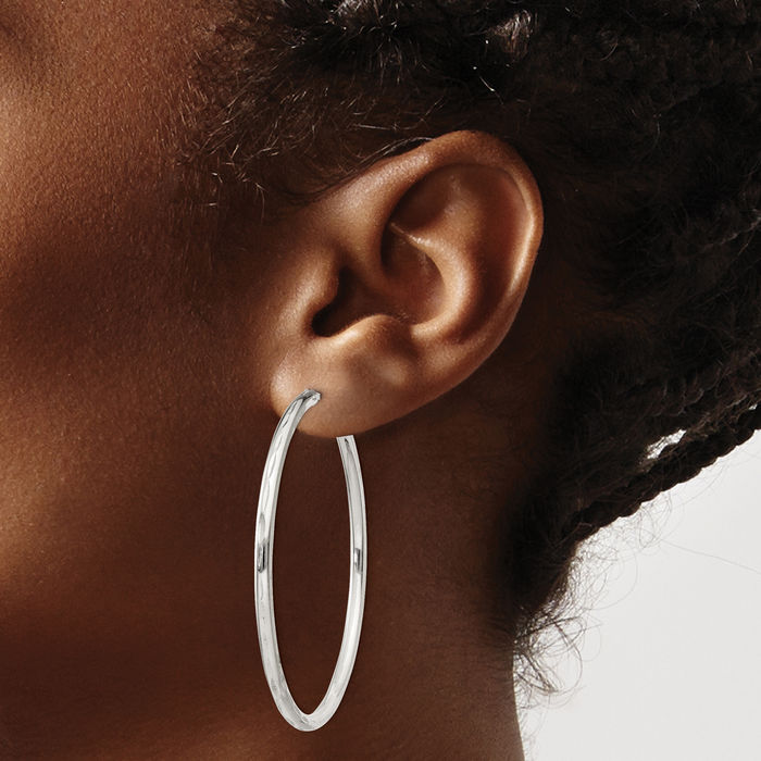 925 Sterling Silver 2.5x50mm Endless Round Large Hoop Earrings