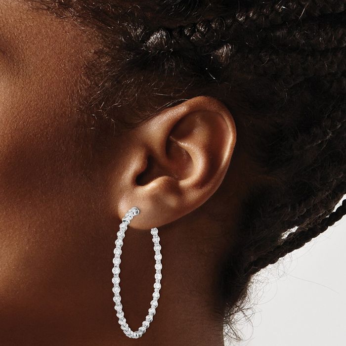 925 Sterling Silver 2.75mm Cubic Zirconia CZ Round Large Hoop Earrings
