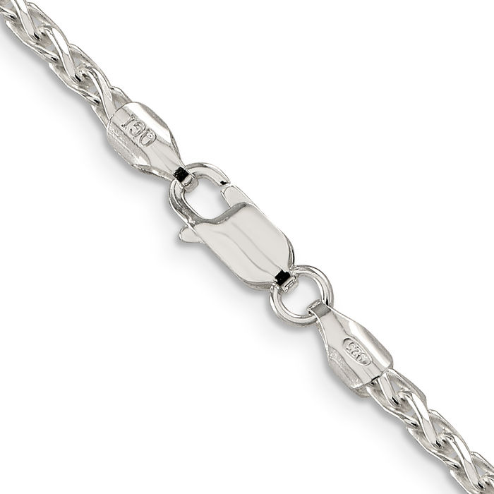 925 Sterling Silver 2.85mm Round Spiga Wheat Link Chain Necklace