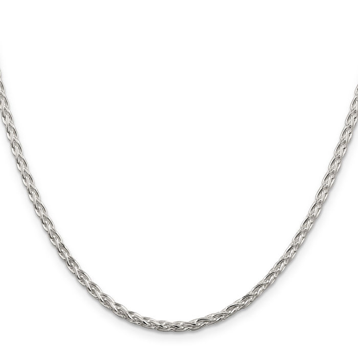 925 Sterling Silver 2.85mm Round Spiga Wheat Link Chain Necklace