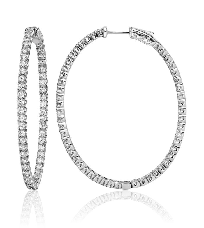 925 Sterling Silver 2mm Cubic Zirconia CZ Oval Large Hoop Earrings
