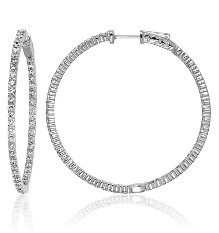 925 Sterling Silver 2mm Cubic Zirconia CZ Round Large Hoop Earrings
