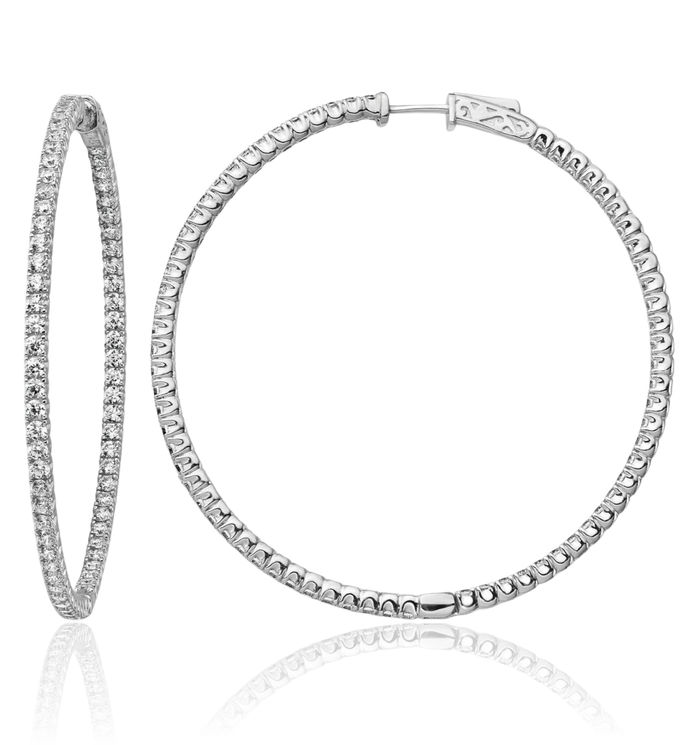 925 Sterling Silver 2mm Cubic Zirconia CZ Round Large Hoop Earrings