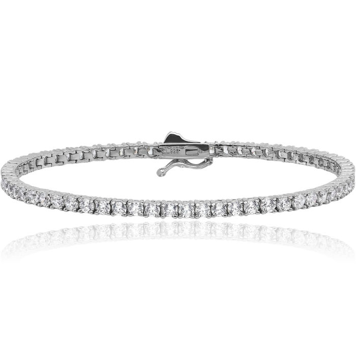 925 Sterling Silver 2mm Cubic Zirconia CZ Tennis Bracelet