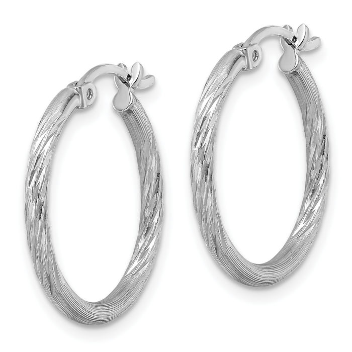 925 Sterling Silver 2mm Round Medium Hoop Earrings