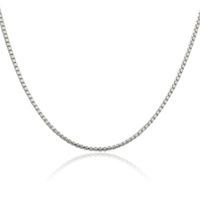 925 Sterling Silver 2mm Round Box Link Chain Necklace